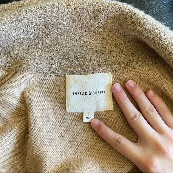 THREAD & SUPPLY Open Front Sweater Cardigan in Camel Size Large - Picture 8 of 9